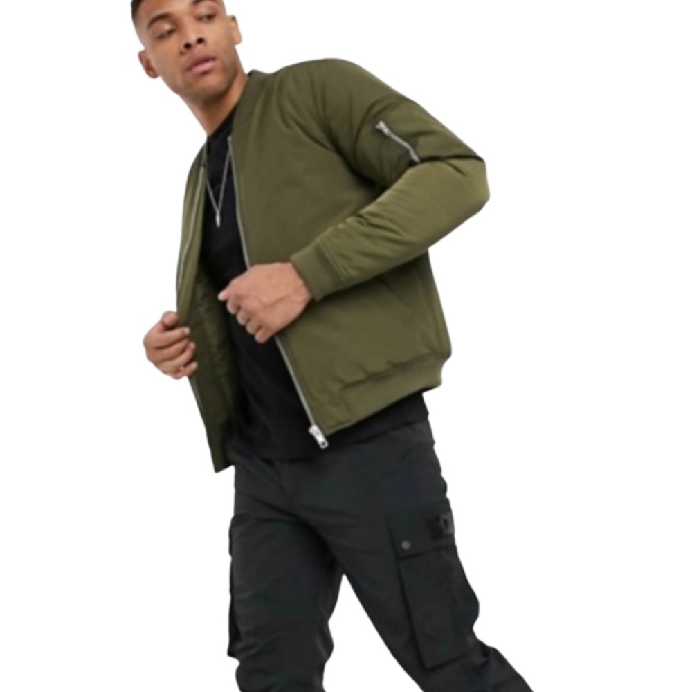 ASOS Design MA1 Padded Bomber Jacket Khaki-Green | Men's XS